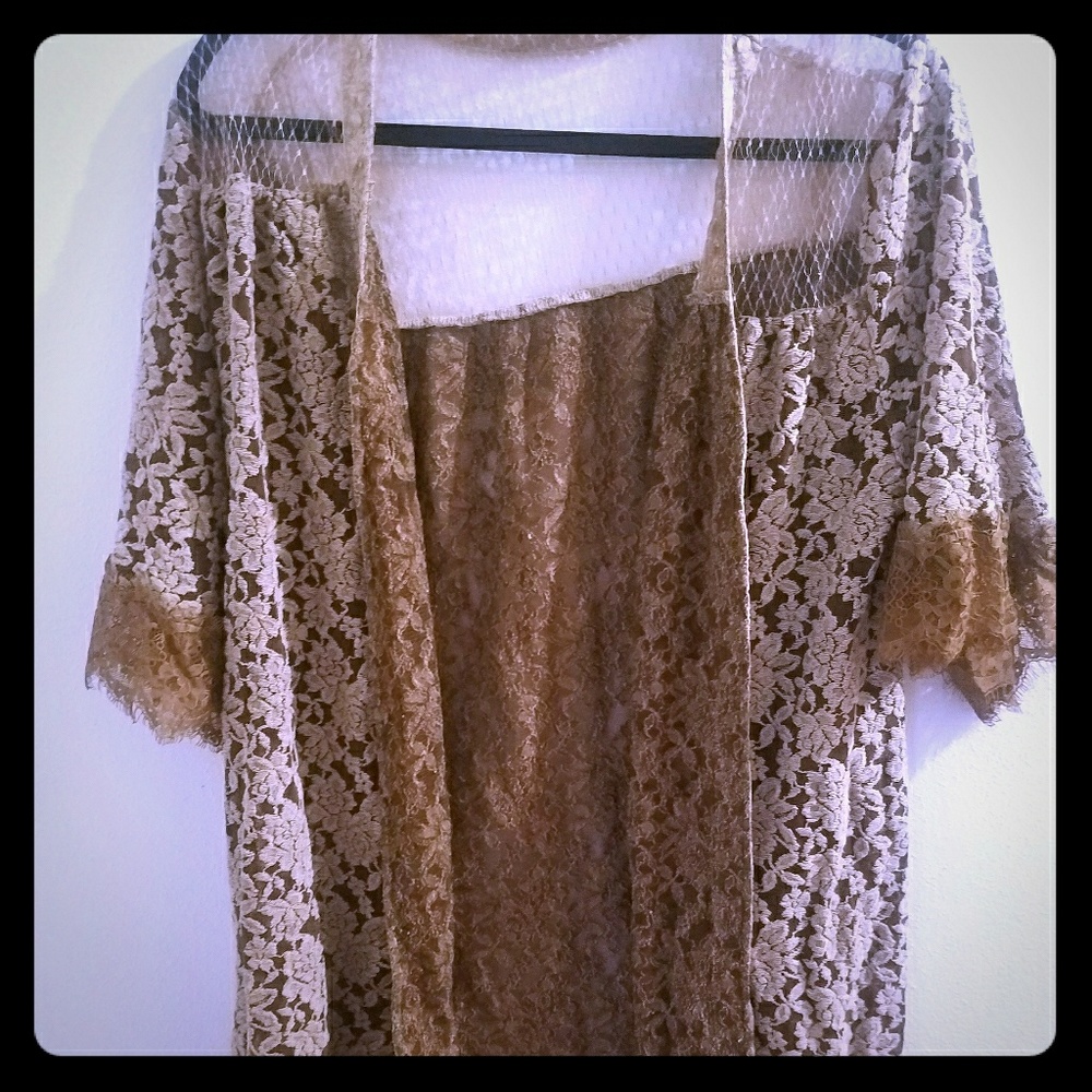 Brown lace open front cardigan.